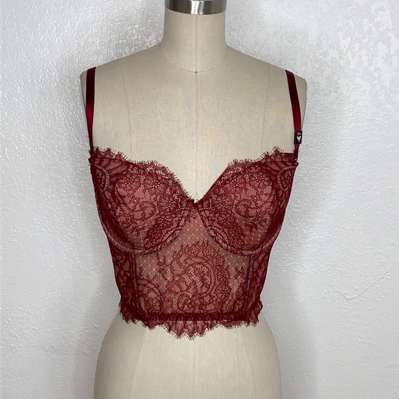 Victoria's Secret Other - Victoria’s Secret cherry maroon burgundy romantic lace 90s style corset top 34D